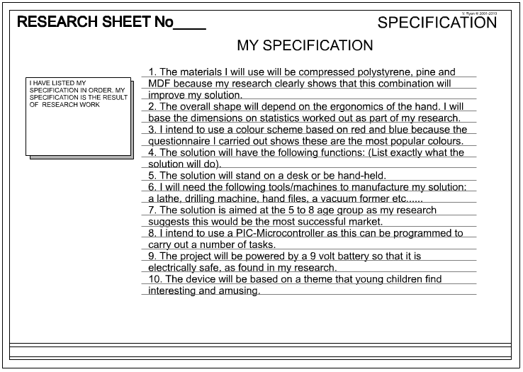 Write a design brief giving specifications and constraints management